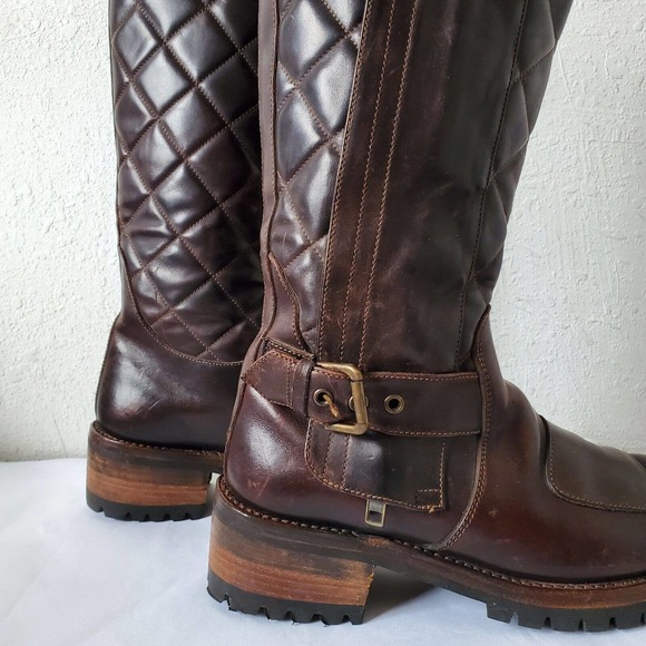 Ralph Lauren Quilted Brown Caruthers Leather Moto Boots Mens Sz 8.5D Italy Made main image 13